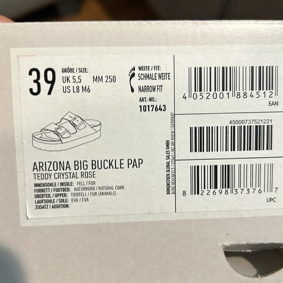 Birkenstock Arizona Big Buckle Shearling Slide Sandal Teddy Crystal Rose Size 39 - Picture 8 of 9